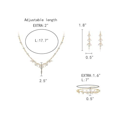 EleQueen Women's Simulated Pearl Wedding Jewelry Set for Brides | Cubic Zirconia Necklace Earrings Bracelet Set for Brides Bridesmaids, Bridal Jewelry Set for Anniversary/Memorial Day - style: Pearl Jewelry Set Gold-Tone