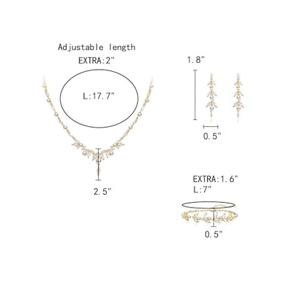 EleQueen Women's Simulated Pearl Wedding Jewelry Set for Brides | Cubic Zirconia Necklace Earrings Bracelet Set for Brides Bridesmaids, Bridal Jewelry Set for Anniversary/Memorial Day - style: Pearl Jewelry Set Gold-Tone