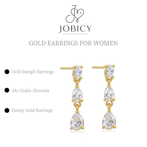 Dangle Earrings for Women, Dainty Teardrop Drop Earrings 14K CZ Flower Gold Earrings for Women Trendy Bridal Earring Set Hypoallergenic Stud Dangly Earring Stack Wedding Prom Fashion Jewelry - color: 3cz drop earrings