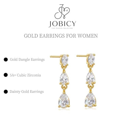 Dangle Earrings for Women, Dainty Teardrop Drop Earrings 14K CZ Flower Gold Earrings for Women Trendy Bridal Earring Set Hypoallergenic Stud Dangly Earring Stack Wedding Prom Fashion Jewelry - color: 3cz drop earrings