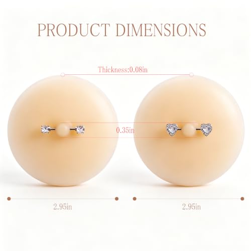 Pacify 2 Pairs Pierced Nipple Pasties | Adhesive Silicone Nipple Covers with Piercing, Reusable Pasties with Fake Nipple Rings for Women - color: B: Square+love Zirconia