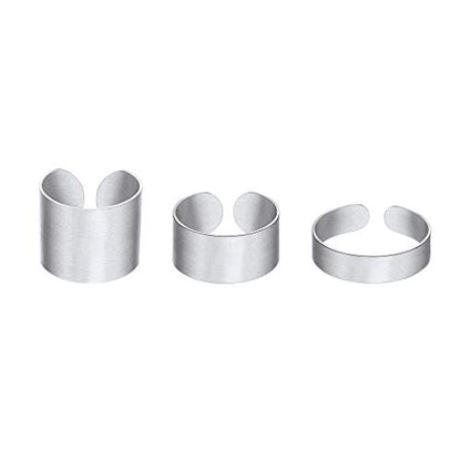 Stainless Steel Open Band Ring for Men Women 18K Gold/Black Plated Brush/Smooth Surface Rings Set Minimalist Jewelry(with Gift Box) - color: 04-Steel Brush Ring Set
