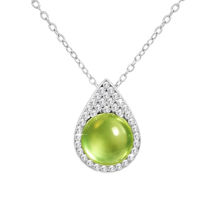 Women Trendy Faux Crystal Pendant Necklace 18K Gold/Silver Plated | CZ Halo Teardrop Drop Pendant Necklace Lightweight Fashion Jewelry Set Stackable For Wedding Daily Wear - color: Light Green
