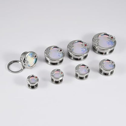 2PCS Sun Moon Ear Tunnels Plugs Flash Film 316L Stainless Steel Screw Ear Expander Stretcher Piercing Ear Gauges Body Jewelry 8mm-25mm - color: 7/8"(22mm)