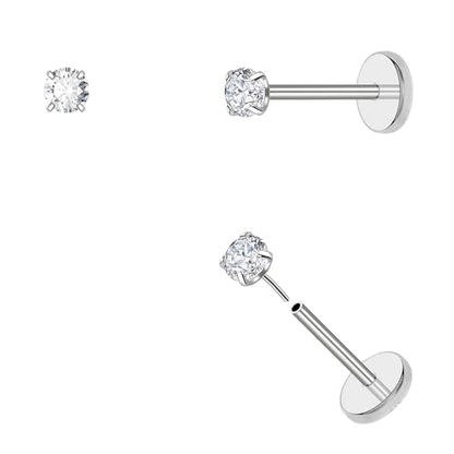 DAI JY 20G Threadless Flat Back Earrings hypoallergenic Titanium Small Stud Earrings Push-In CZ Nose Studs for Women Men Labret Cartilage Helix Conch Medusa Monroe Tragus Piercing Jewelry - color: Silver, size: 20g-2.5mm