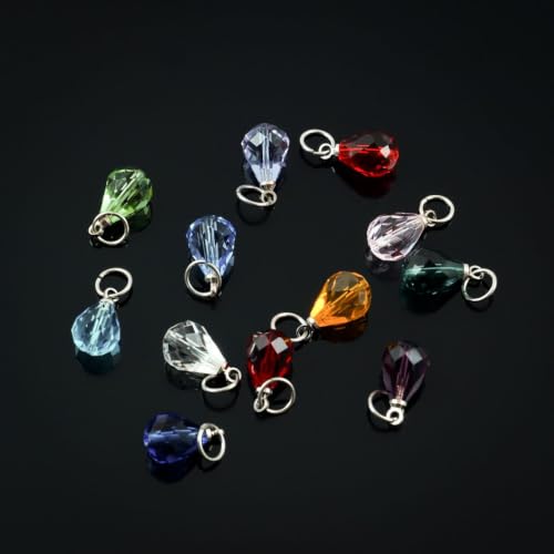 1 Set Adabele Dangle Birthstone Charm Pendant Drops 10mm Austrian Teardrop Crystal Beads Silver Plated Open Jump Rings (12pcs) - size: Teardrop charms with jump rings (1 Set/12pcs)