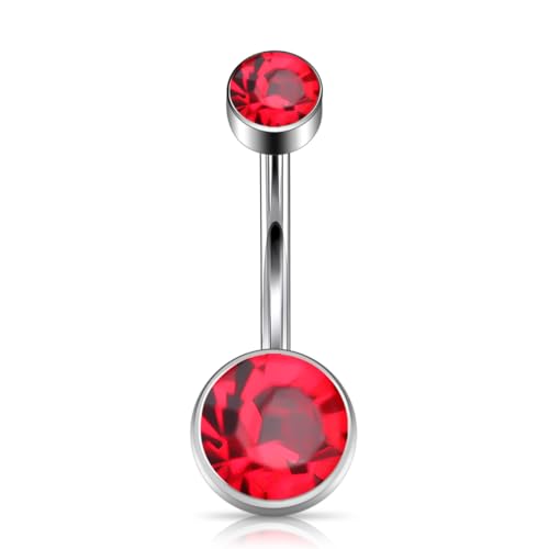 Titanium Floating Belly Button Rings 14G, ASTM F136 Implant-Grade Curved Barbell, Internal Thread with 6mm Teardrop Gems, Sparkle Navel Piercing Jewelry, 10mm/12mm Length - color: Silver-Red, size: 1/2"(12mm)