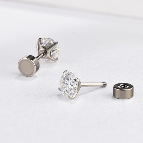 Titanium Moissanite Diamond Stud Earrings G23 Implant Grade Screw Flat Back Earring Hypoallergenic Pure Titanium Tragus Labret Cartilage Helix F136 Piercing Jewelry for Women Men - color: D Moissanite, size: 4mm(0.3ct*2)