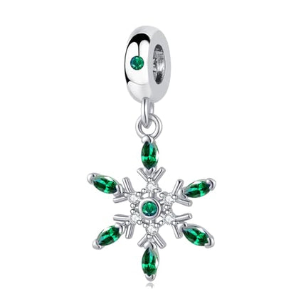 Snowflake Dangle Charm Birthstone Bead Compatible with Pandora Bracelet Women Christmas Gift - color: Green