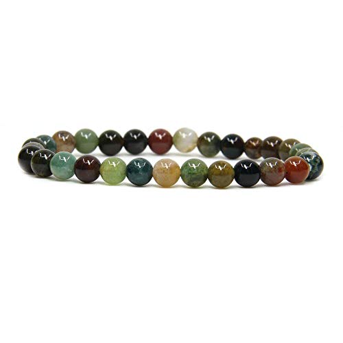 Angelstones Gemstones 6mm Round Beads Healing Crystal Bracelet for women | Natural Gemstone, Handmade Gifts for Women, Healing Crystal Round Beaded Stretch Bracelets, Unisex Jewelry for Women and Men - color: India Agate