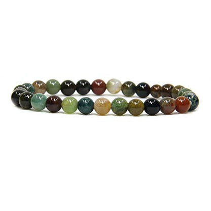 Angelstones Gemstones 6mm Round Beads Healing Crystal Bracelet for women | Natural Gemstone, Handmade Gifts for Women, Healing Crystal Round Beaded Stretch Bracelets, Unisex Jewelry for Women and Men - color: India Agate