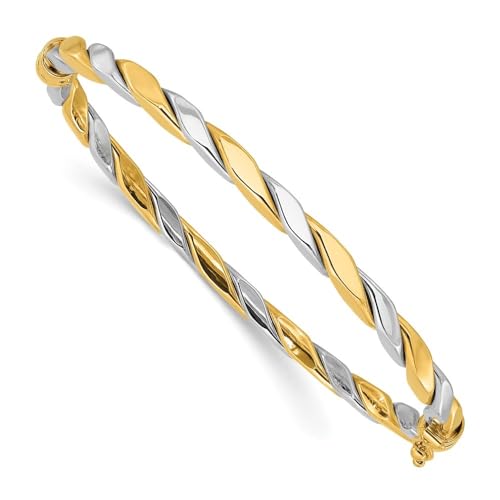 Diamond2Deal 14K Two-tone Gold Polished and Twisted Hinged Bangle Bracelet
