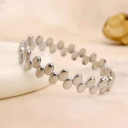 Chunky Gold Silver Bangle Bracelet for Women | Trendy, Minimalist, Oval Beads, Non Tarnish, Adjustable Bracelets, Prom, Party Jewelry Gift - color: Silver