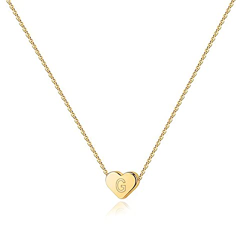 PAVOI 14K Gold Plated Tiny Heart Necklace | Dainty Necklace for Women | Personalized Letter Heart Choker | Adjustable Slider - style: - G