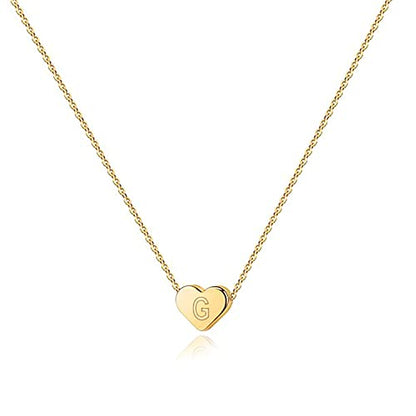 PAVOI 14K Gold Plated Tiny Heart Necklace | Dainty Necklace for Women | Personalized Letter Heart Choker | Adjustable Slider - style: - G