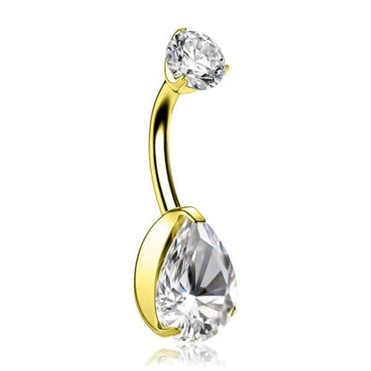 Titanium Floating Belly Button Rings 14G, ASTM F136 Implant-Grade Curved Barbell, Internal Thread with 6mm Teardrop Gems, Sparkle Navel Piercing Jewelry, 10mm/12mm Length - color: Teardrop Gold-Clear CZ, size: 3/8"(10mm)
