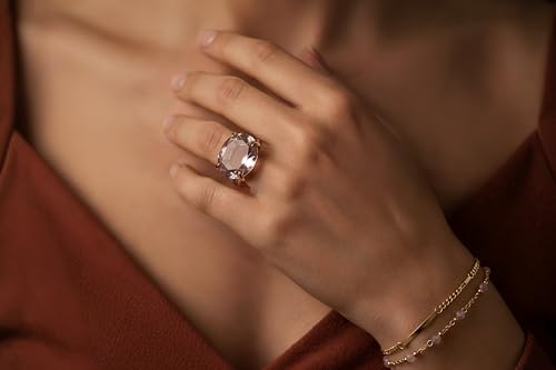 Gold Oval Rose Quartz Ring - Raw Faceted Pink Gemstone Ring - Handmade Prong Setting Jewelry