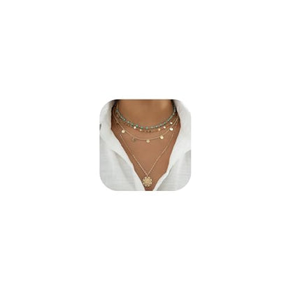 Dainty Layered Choker Necklace Bohemian Turquoise Necklace 14K Gold Plated Dainty Y Pendant Necklace Beach Fashion Pendant Choker - color: Gold-B