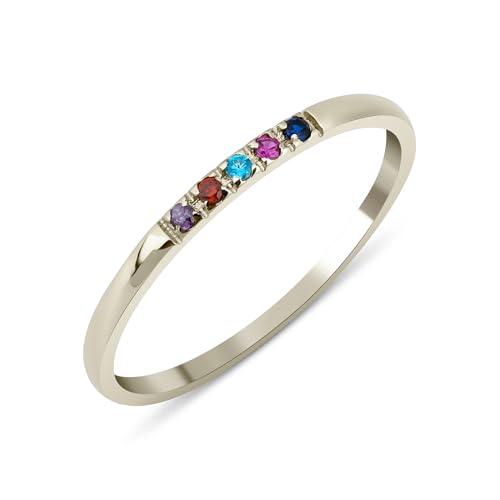 Dainty Multi-Stone Ring, 1-10 selectable Birthstones Ring, Minimalist Ring, Handmade Family Ring, Custom Ring, Personalized Gift, Mothers Day Gift, 14K gold & 925K Silver Ring - style: 5 birthstones