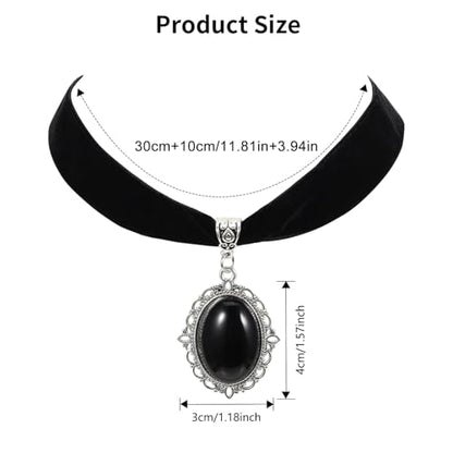 Qceasiy Gothic Black Necklace for Women, Adjustable Victorian Velvet Lace Collar, Halloween Party Cosplay Jewelry Gift - style: Black Gem