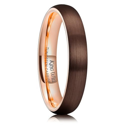 King Will Wedding Band for Men Women, 2/4/6/7/8mm Domed Matte Brushed Tungsten Carbide Rings, Solid/Dual Color Engagement Rings, Comfort Fit - color: Brown-4mm