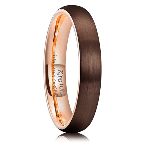 King Will Wedding Band for Men Women, 2/4/6/7/8mm Domed Matte Brushed Tungsten Carbide Rings, Solid/Dual Color Engagement Rings, Comfort Fit - color: Brown-4mm