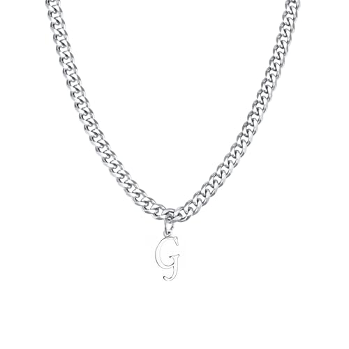 Stainless Steel Initial A-Z Necklace for Men Women,Cuban Chain,Titanium Steel Initial Letter Pendant Charm Necklaces Accessories Jewelry for Woman Man,21 Inch Chain - color: G
