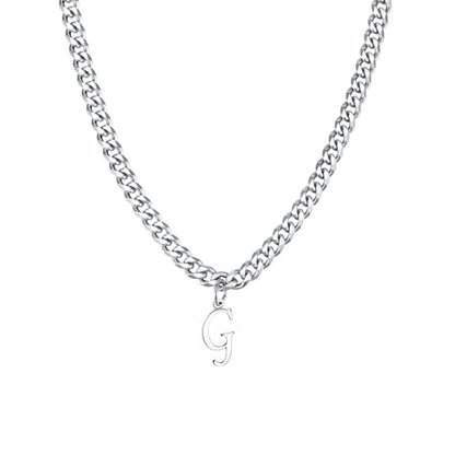 Stainless Steel Initial A-Z Necklace for Men Women,Cuban Chain,Titanium Steel Initial Letter Pendant Charm Necklaces Accessories Jewelry for Woman Man,21 Inch Chain - color: G