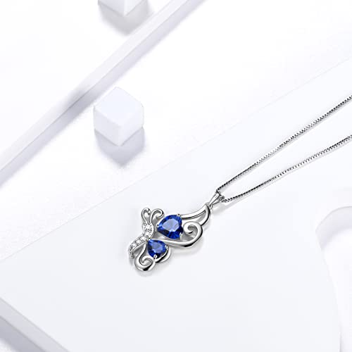 Butterfly Heart Necklace Birthstone Pendant Necklace Earrings Bracelet Women 925 Sterling Silver Animal Butterflies Birthstone Pendant Crystal Birthday Jewelry Wedding Gift - color: I.September-necklace