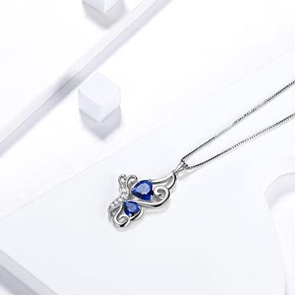 Butterfly Heart Necklace Birthstone Pendant Necklace Earrings Bracelet Women 925 Sterling Silver Animal Butterflies Birthstone Pendant Crystal Birthday Jewelry Wedding Gift - color: I.September-necklace