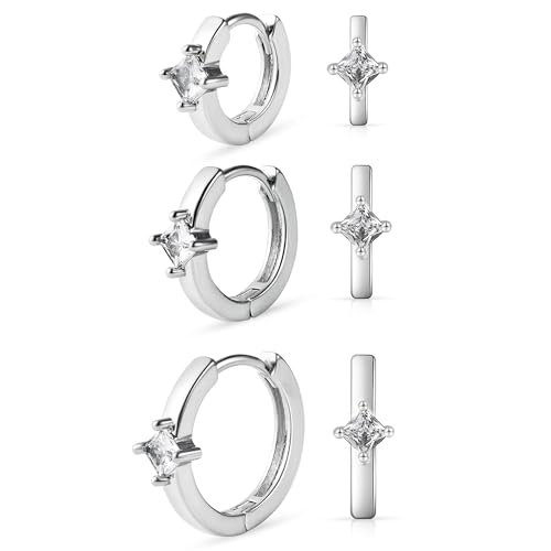 micuco Small Hoop Earrings for Women, Tiny Cartilage Hoop Earrings for Men | Helix Daith Tragus Ear Hugging Hoop Earrings Sleeper Hypoallergenic Earrings - style: A4: SCZ 8 10 12mm White Gold (3 Pairs)