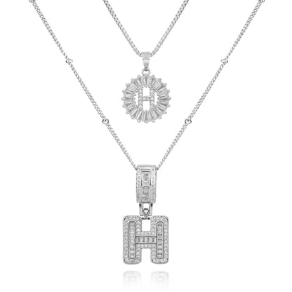 14K Gold Plated Alphabet Necklace Cubic Zirconia Letter Pendant, Personalized Name Jewelry Gift for Women, Customizable A-Z, Birthday/Mothers Day Gifts for Womens - color: White Gold, style: Style-H