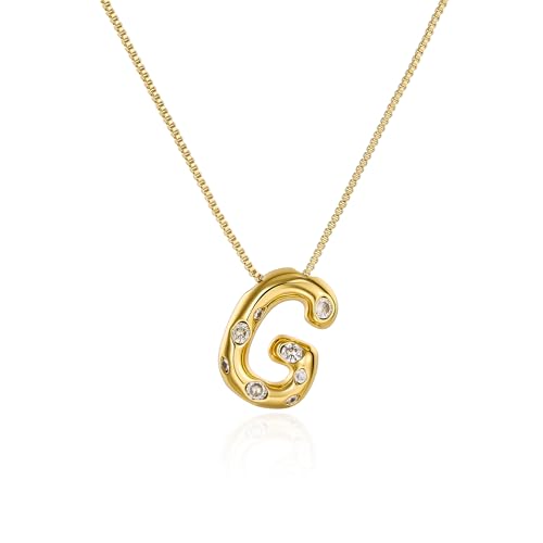 Cicy Bell Initial Necklace for Women 14k Gold Plated | Cubic Zirconia, Trendy, Personalized, Dainty Letter Pendant - color: G-Gold