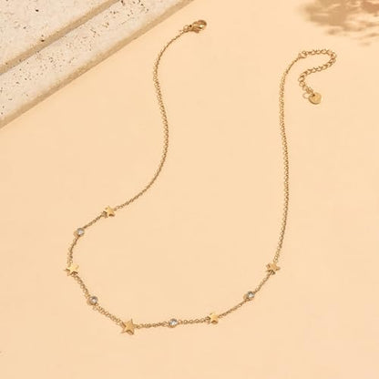 Dainty Necklaces with CZ Inlaid Minimalist Stackable Fashion Gifts - color: Star-GD