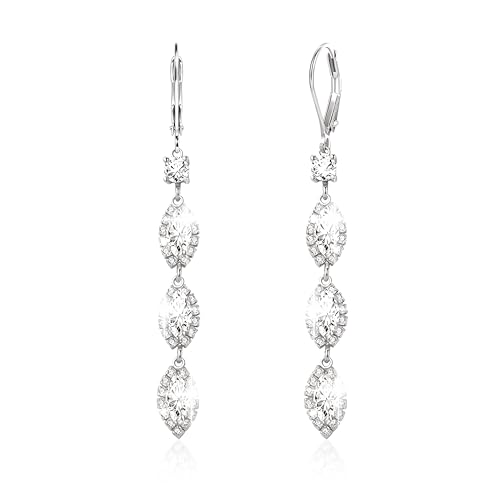 Sonateomber Gold Silver Pearl Rhinestone Dangle Earrings for Women, Elegant CZ Leaf Butterfly Bridal Earings Prom Wedding Fashion Jewelry Gift - color: Teardrop Silver