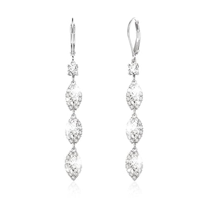 Sonateomber Gold Silver Pearl Rhinestone Dangle Earrings for Women, Elegant CZ Leaf Butterfly Bridal Earings Prom Wedding Fashion Jewelry Gift - color: Teardrop Silver