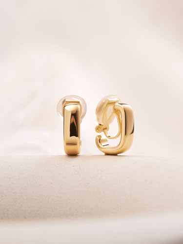 FAN&LOUIS Gold Clip On Earrings for Women，24K Gold Plated Chunky Hoop Earrings for Non-Pierced Ears Small Hypoallergenic Lightweight U Shaped Clip-On - style: Gold and Silver