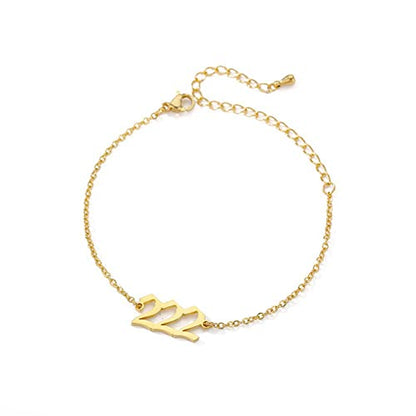PAMTIER Angel Number Ankle Bracelet for Women Adjustable Chain | Stainless Steel, Dainty Simple Numerology Jewelry Gift - color: 5.5+2.8inch, Gold 222