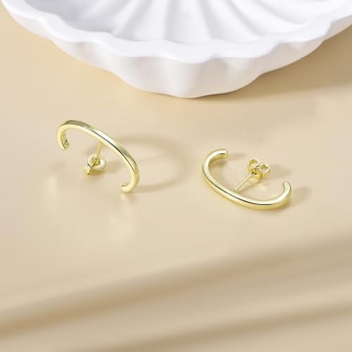 CZ Suspender Cuff Stud Earrings Wrap Earlobe Silver Post Cubic Zirconia Minimalist Jewelry for Women - color: Gold Smooth Polished