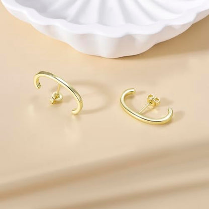 CZ Suspender Cuff Stud Earrings Wrap Earlobe Silver Post Cubic Zirconia Minimalist Jewelry for Women - color: Gold Smooth Polished