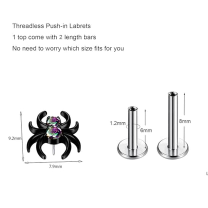 1pcs G23 Titanium Flat Back Earrings Studs 16g F136 Implant Grade Titanium Labrets Press Fit Threadless Push In Dainty Cartilage Helix Conch Lobe Lip Tragus Piercing Jewelry - style: 1pcs Black Spider