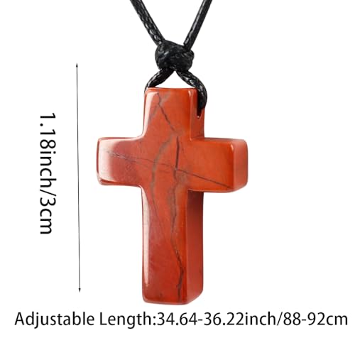 FANASY Natural Gemstone Pendant Necklace for Men Healing Crystal Pendant Adjustable Black Rope Necklace Jewelry Gifts for Women Men - color: X- Cross Red Jasper-1