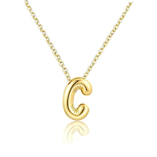 Gold Initial Necklace for Teen Girls Women Letter necklaces Jewelry Gifts | Gifts for Girls Women, Teen Girl Gifts Trendy Stuff, Bubble Letter Pendant Necklace - style: C