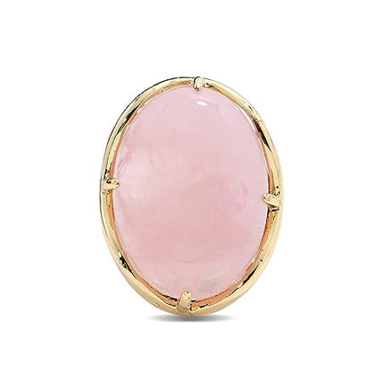 Natural Stone Adjustable Finger Rings Semi Precious Oval Shaped Gemstone Jewelry For Women Anniversary Birthday Wedding Gift - color: Rose Quartz