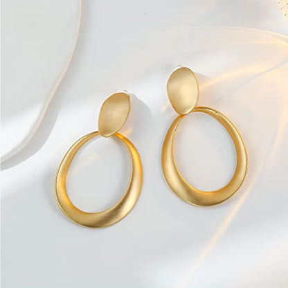 Matte Gold Silver Geometry Clip On Earrings for Women Retro Drop Clip Earrings for Women - style: gold hoop 2