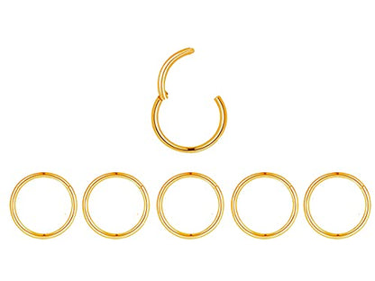 5Pcs 16G 18G Surgical Steel Nose Rings Hoop Tragus Septum Cartilage Hoop Earrings For Women Men Body Piercing Jewelry Kit Bar Length 6mm/8mm/10mm/12mm/14mm - style: 5Pcs -18G - Gold - 12mm
