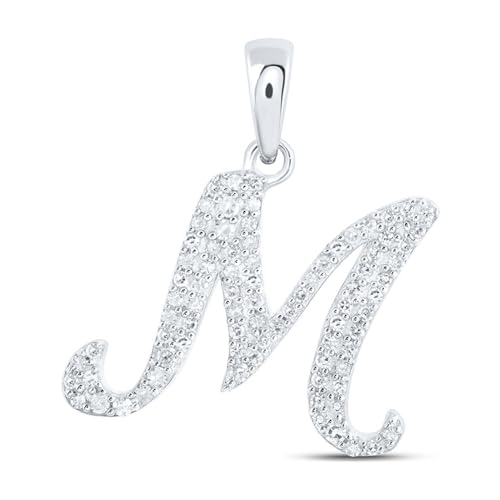 Solid 10K Yellow Gold Real Natural Diamond Womens A-Z Initial Letter Pendant Charm - 1/2 Inch Height - for Necklaces .03 Carat (.03 Cttw) - style: M - 10k White Gold