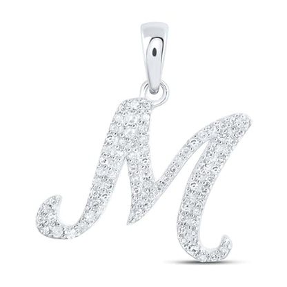 Solid 10K Yellow Gold Real Natural Diamond Womens A-Z Initial Letter Pendant Charm - 1/2 Inch Height - for Necklaces .03 Carat (.03 Cttw) - style: M - 10k White Gold