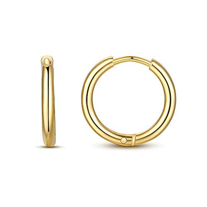 FOSIR Stainless Steel Small Huggie Hoop Earrings for Women Men Cartilage Earring Hoops, 6/8/10/12mm Diameter - style: 6mm Gold(2pcs)