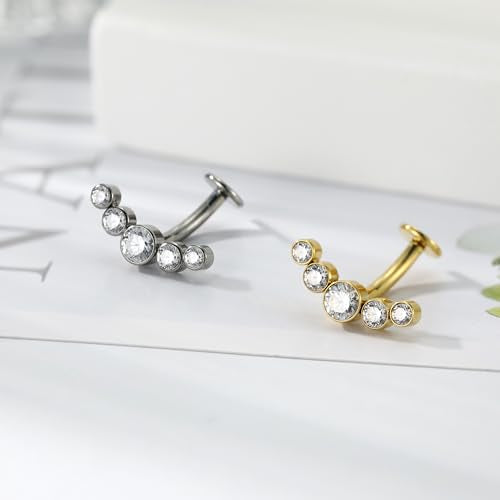 G23 Titanium Belly Jewelry 14G Flat Bottom Floating Belly Button Rings Curved Belly Barbell Navel Ring Belly Piercing 8/10/12/14mm Navel Rings Belly Piercings Jewelry for Women - color: Style5:Gold,5 Round CZ